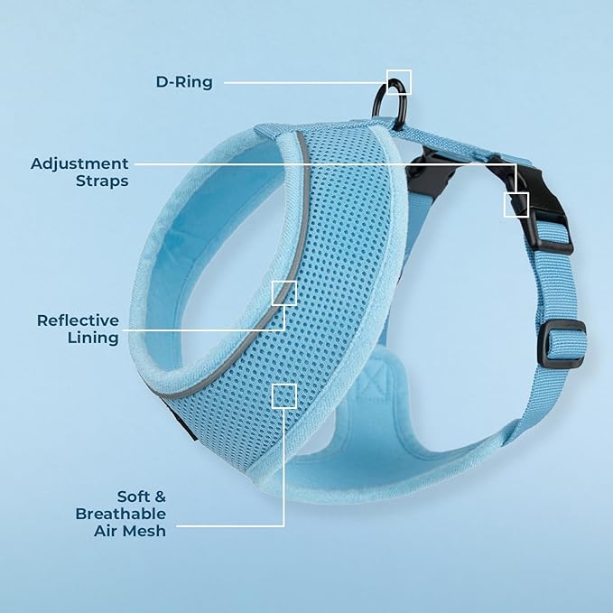 Best Pet Supplies Voyager Aerolite Over the Head Dog Harness, No Pull Breathable Air Mesh Vest, Quick Dry with Reflective Stitching, Adjustable Escape Resistant Harness - Blue, Large