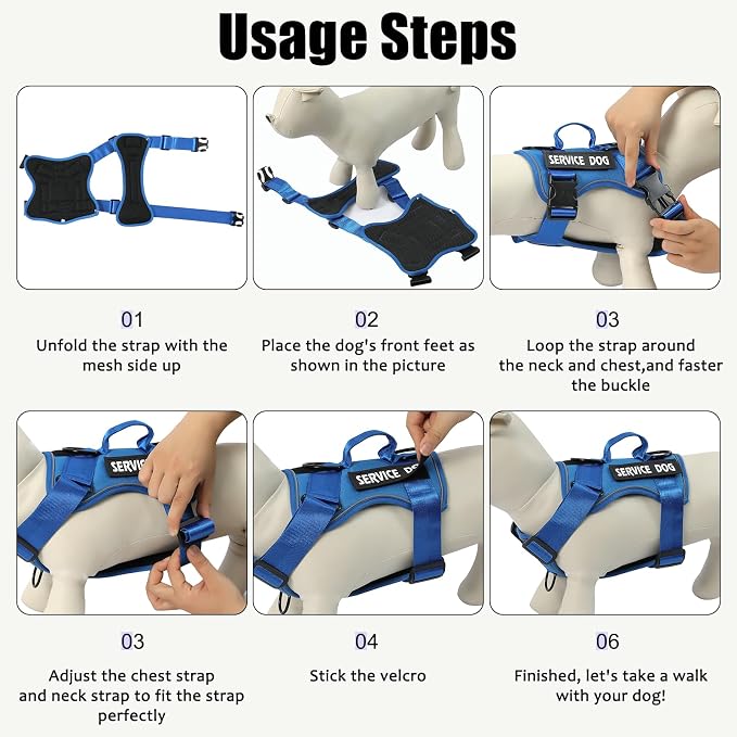 Service Dog Harness, Reflective Dog Vest Harness with 5 PCS Patches, Adjustable Soft Oxford Pet Harness, Inner Layer Mesh, Easy to Control for Small Medium Large Dogs