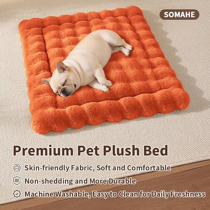 SOMAHE Cat & Dog Bed Mat, Soft Plush Faux Fur Kneading Pet Bed for 2 Cats or Small Dogs, Machine Washable Cat Sleeping Pad, Non-Slip Fluffy Pet Rug for Indoor Cats Kittens & Small Dogs,27x20 In Orange