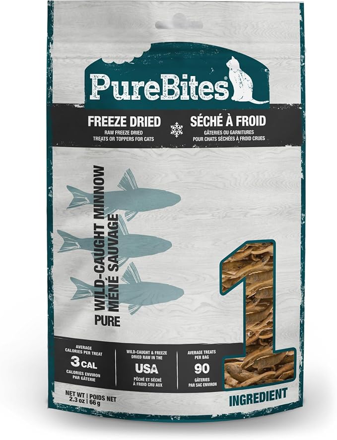 PureBites Minnow Freeze Dried Cat Treats, 1 Ingredient, Made in USA, 2.3oz