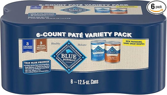 Blue Buffalo Homestyle Recipe Chicken and Turkey Wet Dog Food for Adult Dogs, 12.5 oz. Cans, 6 Count Variety Pack