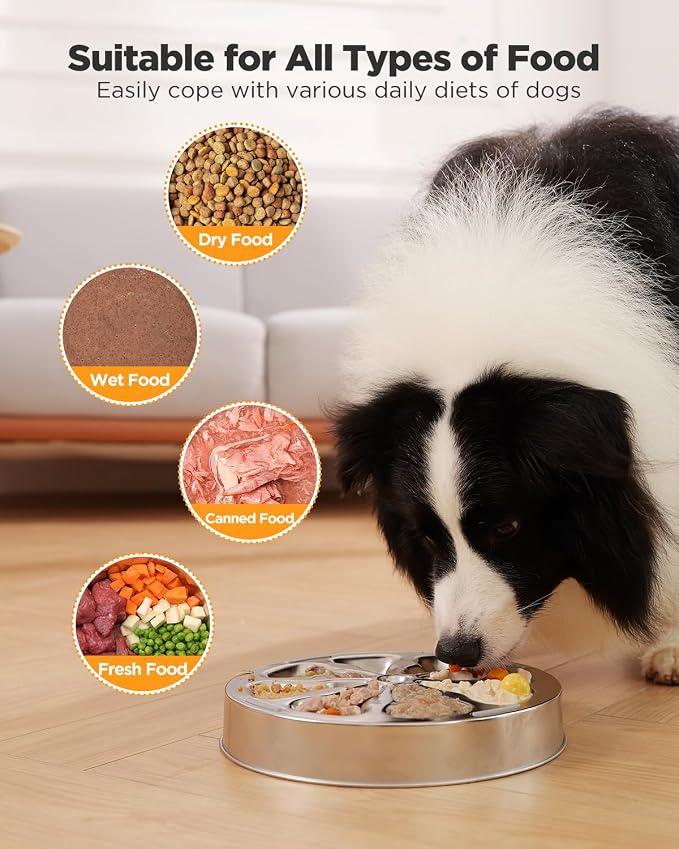 Slow Feeder Dog Bowls – Stainless Steel Non-Slip Metal Bowl for Slow Feeding, 5 Cups Large Capacity, Double-Sided Design for Dry, Wet, or Raw Food, Ideal for Small, Medium, Large Dogs