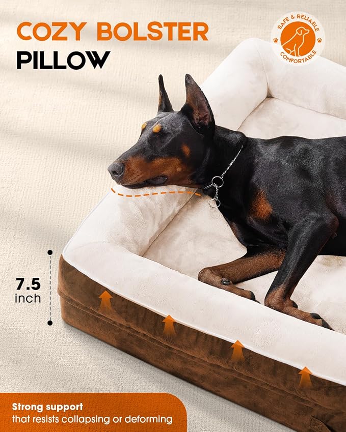 Upvilla Orthopedic Dog Bed XL, Four-Sided Cushioned Egg-Shaped Foam Dog Sofa, Waterproof Removable Cover, Pet Sofa Bed with Non-Slip Base, Extra Large Dog Bed,Brown