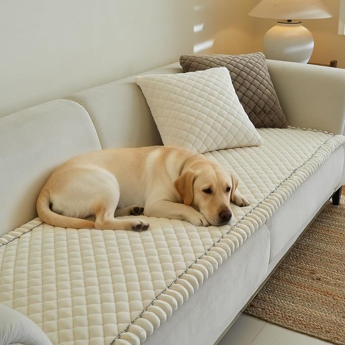 Diamond Quilted Couch Cover for Dogs Non Slip - Large Silicone Particles Pet Friendly Thick Sofa Slipcover for 3 Cushion Couch Washable Furniture Protector Mat for Dogs Cats