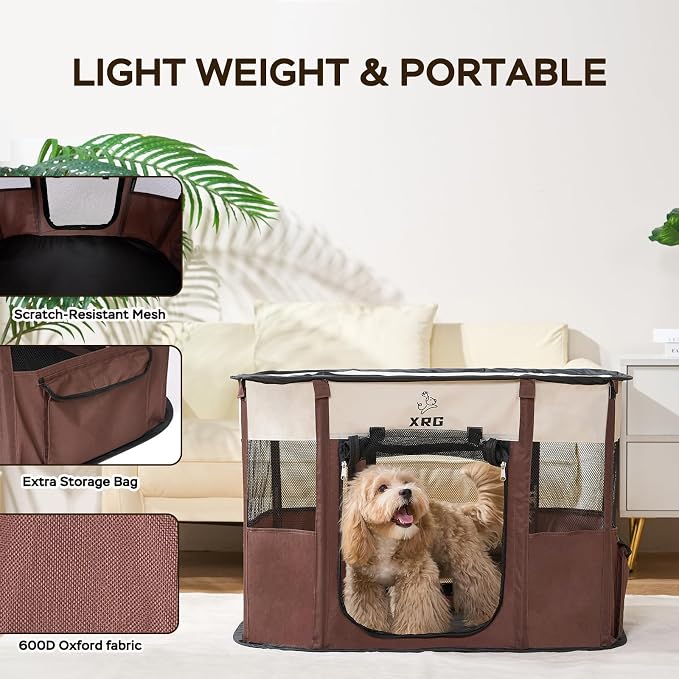 Portable Foldable Pet Playpen Collapsible Crates Kennel Playpen for Dog cat and Rabbit &Travel playpen Outdoor or Indoor (Medium（31.5" L x 23.6" W x 21.7" H）, Brown)