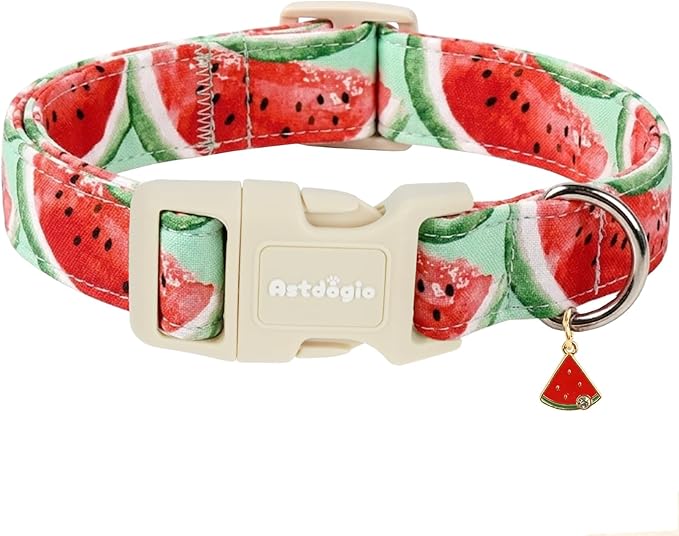 Summer Dog Collar with Watermelon, Adjustable Cotton Puppy Collars for Small Medium Large Dogs, Cute Girl or Boy Dog Collar Ideal for Gifts,Pet Accessory,S