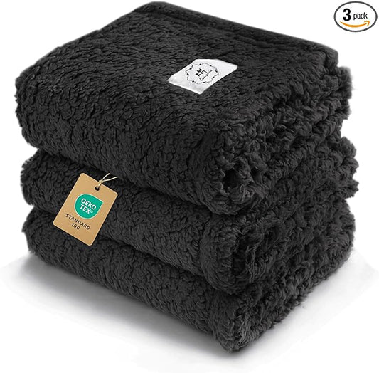 1 Pack 3 Calming Blankets Fluffy Premium Fleece Pet Blanket Soft Sherpa Throw for Dog Puppy Cat Black Small (23”x16'')