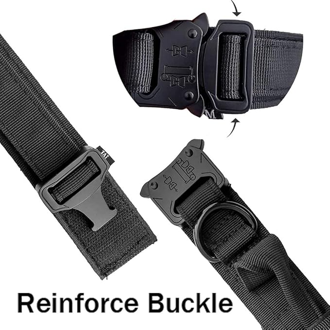 Tactical Dog Collar and Leash Set Adjustable Military Nylon Dog Collar with Control Handle and Heavy Duty Metal Buckle for Large Dogs（Black M