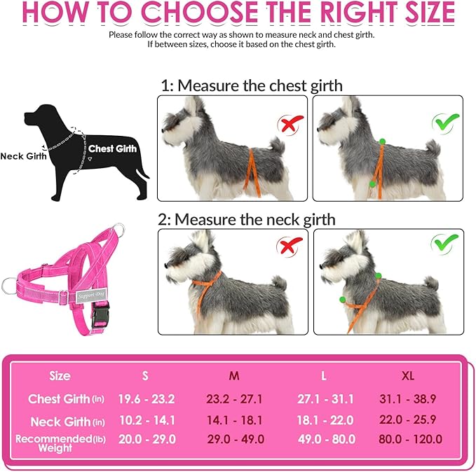 SlowTon No Pull Dog Harness - Heavy Duty Dog Harness and Leash Set for Medium Large Dogs, Reflective Tactical Harness with Soft Padded and Front Clip for Easy Walk and Training (Fuchsia L)