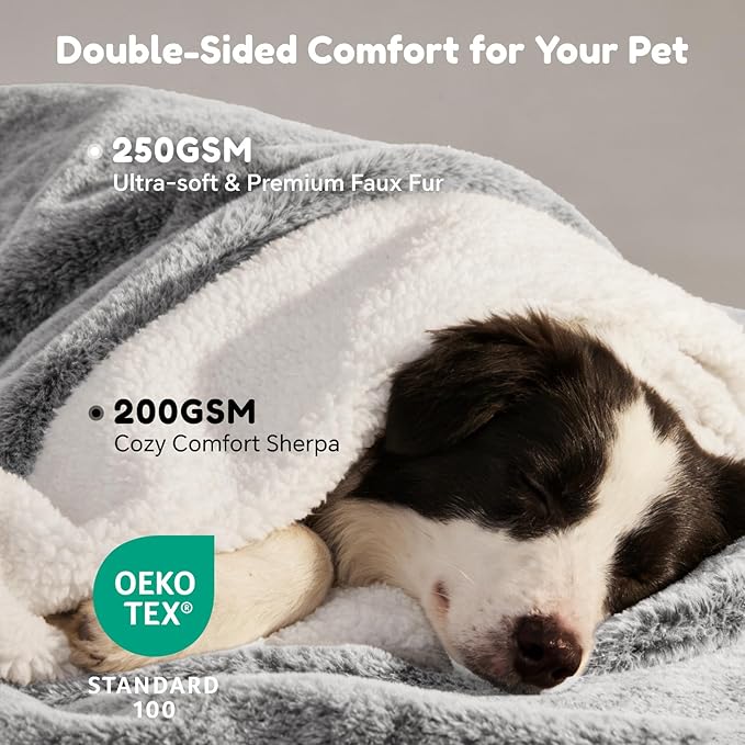 ChiXnuggle Waterproof Dog Blankets for Large Dogs, Reversible Faux Fur & Sherpa Washable Pet Blanket, Soft Pet Throw for Couch Bed Protection, 60"x80", Light Grey