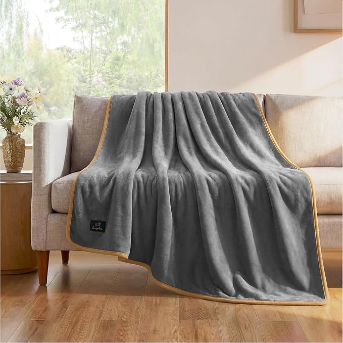 Luciphia Waterproof Blanket for Dog Washable Reversible Sherpa Fleece Throw Blanket for Bed Couch Soft Liquid Pee Proof Furniture Cover Protector for Small Medium Large Pet Cat Grey 57" x 40"