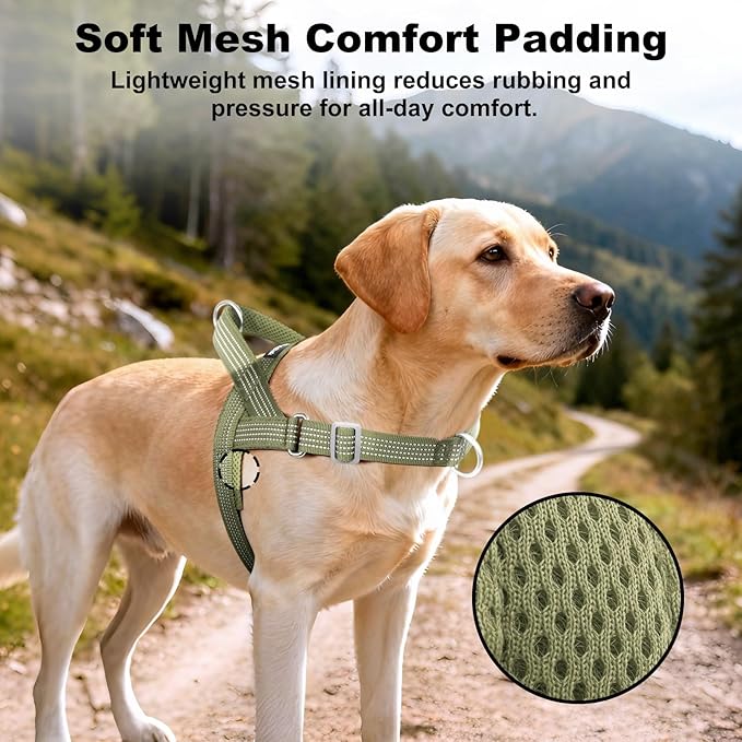 No Pull Dog Harness with Handle, Adjustable Mesh Padded Reflective Walking Harness with Front Clip for Small Medium Large Dogs – Quick Fit No Escape for Training and Hiking (Ranger Green, XS)