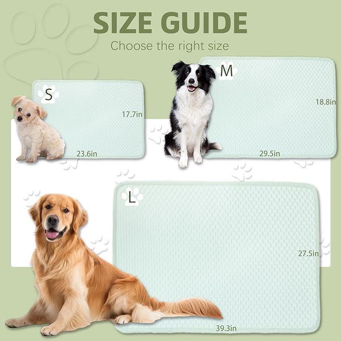 SOMOYA Cooling Mat for Dogs Upgrade Pet Cooling Pads Blanket Sleeping Kennel Mat,Washable Ice Silk Sleep Mat Pad Breathable for Large Dogs Cats Green, Medium (29.5x18.8 in)