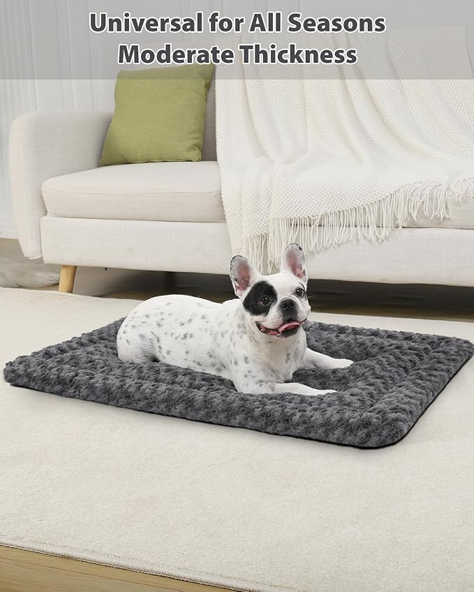 Washable Dog Bed Mat Crate Pad Soft Fluffy Pet Kennel Beds Dog Sleeping Mattress for Large Jumbo Medium Small Dogs, 24 x 18 Inch, Gray
