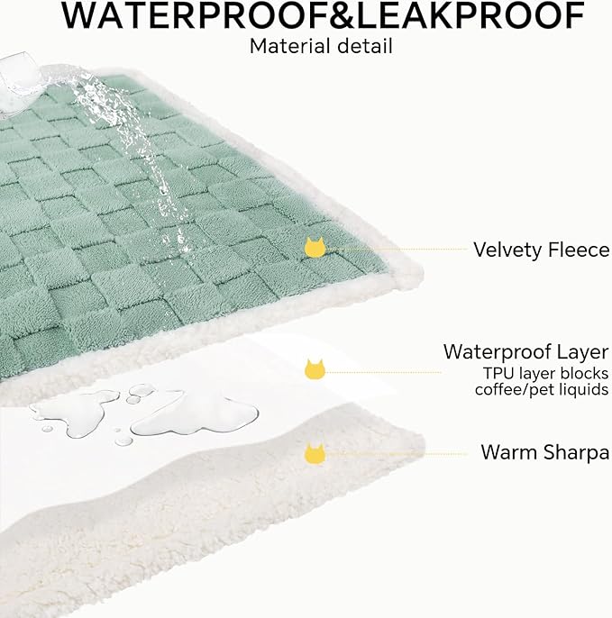 Luciphia Waterproof Dog Blanket, Leakproof Medium Pet Blanket for Couch Sofa Bed Furniture Cover Protector, Washable Soft Sherpa Fleece with 3D Jacquard, Cozy Calming Reversible, Sage Green, 57"x40"