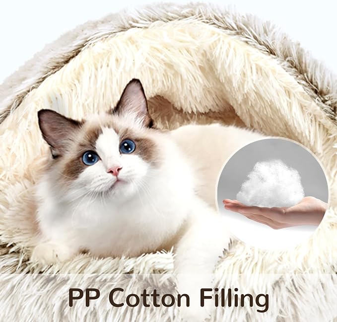 Calming Cat Beds, Fluffy Plush Round Cat Cave Washable, Cozy Warming Anti-Slip Small Dog Bed for Puppy and Kitten, Soft Anti Anxiety Pet Nest (24×24 inch, Coffee)