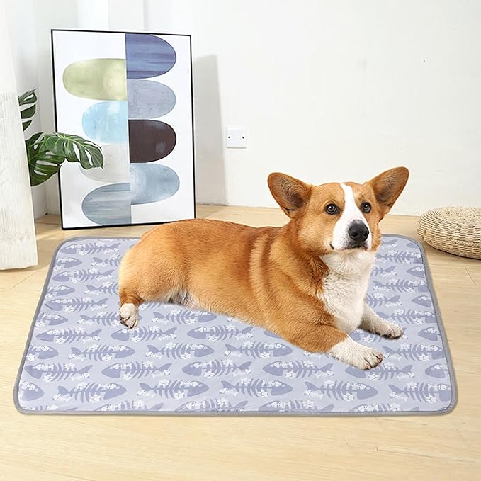 DELIFUR Cat Cooling Mat- Pet Cooling Mat Outdoor for Dogs Ice Pad for Kitten Cat Puppy Machine Washable (Medium, Grey Fishbone)