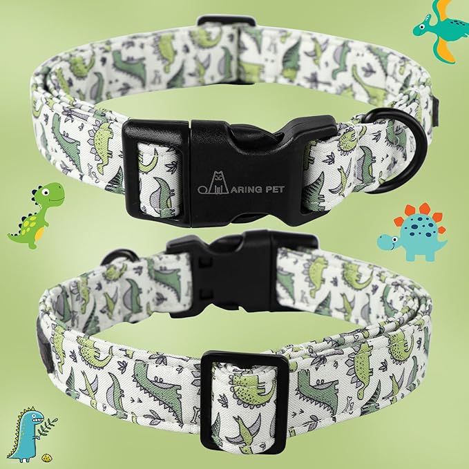 ARING PET Dinosaur Dog Collar-Cute Dog Collar for Small Dogs, Adjustable Comfortable Cotton Boy Dog Collars for Small Medium Large Dogs, Large