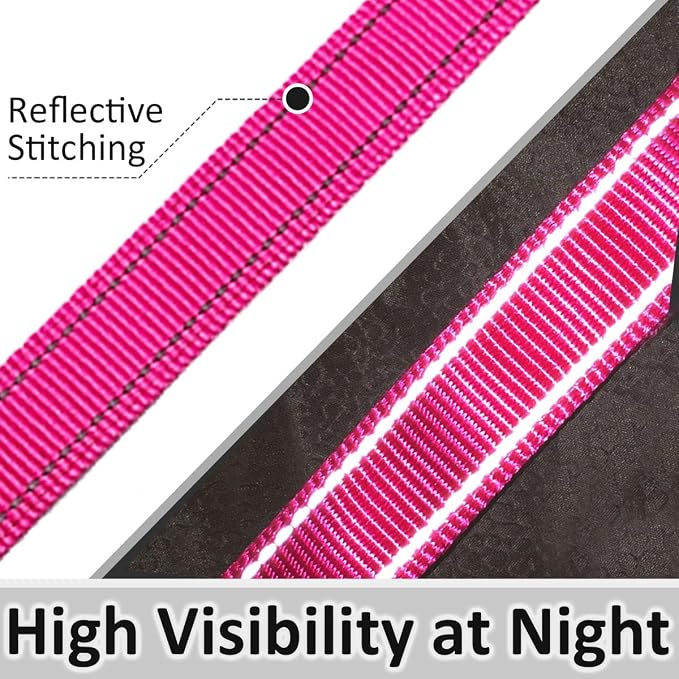 3 Handle Dog Leash, 10FT Triple Handle Reflective Stitching with Padded Traffic Handles, Heavy Duty, Training Pet Lead for Control and Safety (Pink)