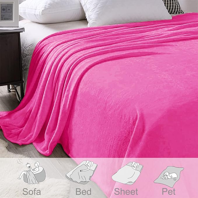 Exclusivo Mezcla Fleece Blanket Twin Size for Bed, Super Soft and Warm, All Season, Cozy, Plush, Lightweight, 90x66 Inches, Hot Pink