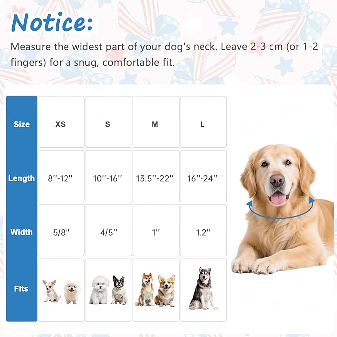 4th of July Independence Day Dog Collar, Cotton Adjustable Pet Collar for Small Medium Large Dogs, Patriotic Puppy Collar, Cute Summer Holiday Collars for Girl Boy Dogs-M