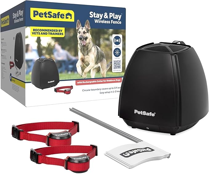 PetSafe Stay & Play Wireless 2-Dog Fence for Stubborn Dogs No Wire Covers 3/4-Acre Yard for Pets 5 lb. and Up Portable from the Parent Company of Invisible Fence Brand