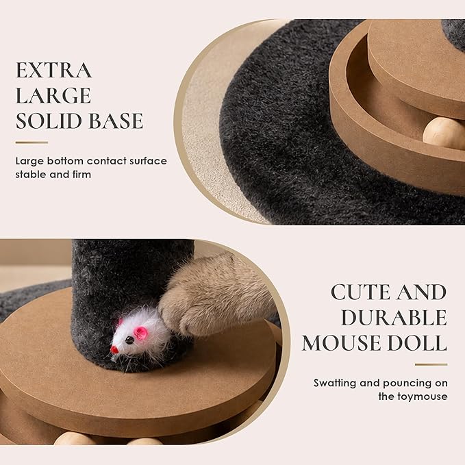 35 Inch Cat Scratching Post, Eucalyptus Sisal Rope Cat Tree Tower with Hanging Ball & Interactive Mouse Toy, Durable Scratcher for Indoor Adult Cats