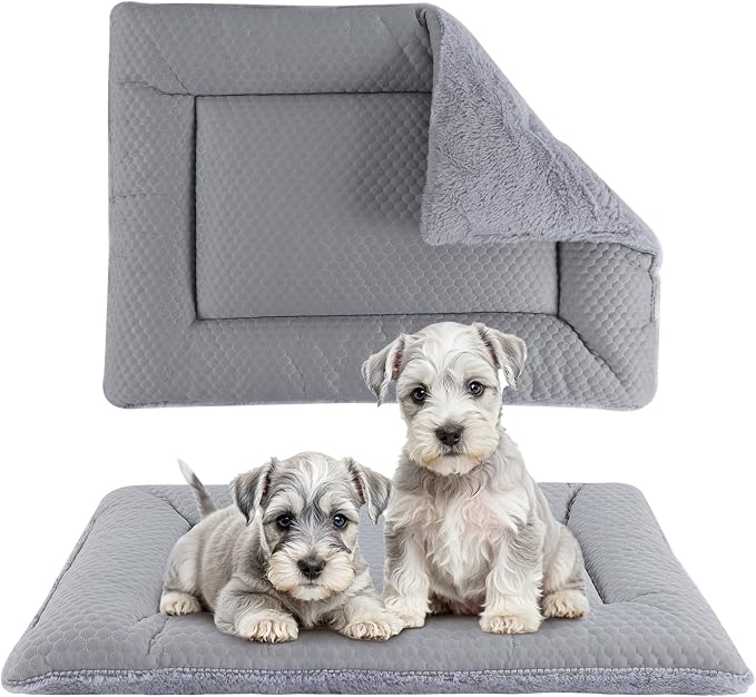 Dog Bed Mat, Crate Pad Reversible,Soft Kennel Pad, Washable Dog Crate Mat (Cool and Warm),Pet Sleeping Mattress for Small Medium Dogs XB009 (18''x13'',Grey)