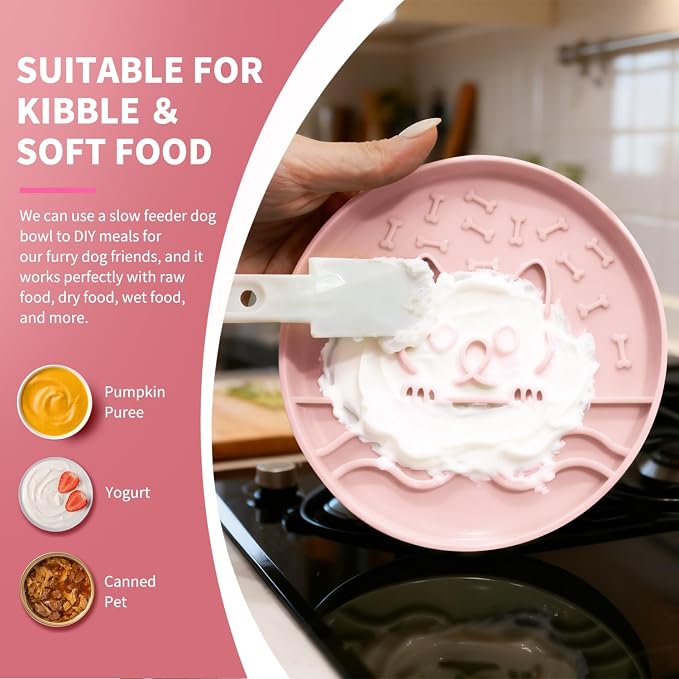 Slow Feeder Dog Bowl with Non-Slip Base, Silicone Puzzle Dog Food Bowl with Unique Design, Slow Feeding Bowl for All Types of Dogs Cats, Interactive Slow Eating, Anti-Choking