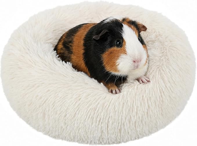 Guinea Pig Bed 11.8 Inch for Small Animal，Washable Small Animal Beds，Hideout Soft & Comfortable Donut Bed for Dwarf Rabbits/Hamster/Hedgehog/Ferrets,Beige