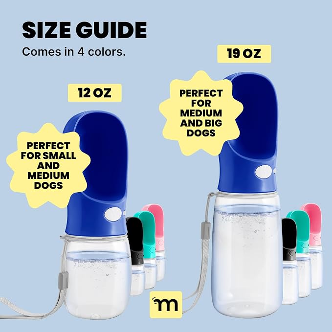MalsiPree Dog Water Bottle Dispenser for Walks - 12 oz Navy Blue - Leak-Proof Lock & One-Hand Operation - Water Dispenser Pet Travel Bottle, for Travel, Trail Hiking, Park Visit, Camping & Beach Days