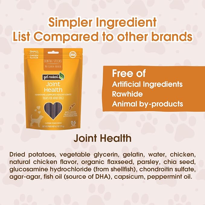 Get Naked Dental Sticks Grain-Free Chicken Flavor Dog Treats Variety Pack, Digestive Health + Skin & Coat + Joint Health + Super Antioxidant, Total 4 Bags, 24.8-oz, 64 Sticks