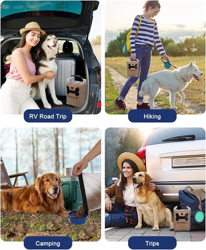 ANVS Silicone Pet Food Storage Bag,14-Cup Dog Food Bag with 2PCS Collapsible Travel Bowls, Perfect for Camping Trip, Dog Boarding, Weekend Getaways and Travel