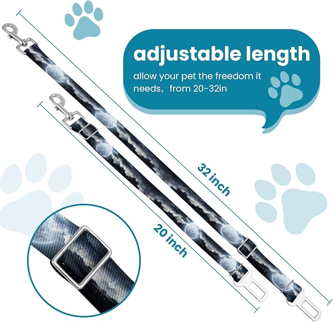 Adjustable pet cat and Dog car seat Belt，The Lanyard is Flexible and Adjustable from 20 to 33 inches(Beautiful Starry Sky)