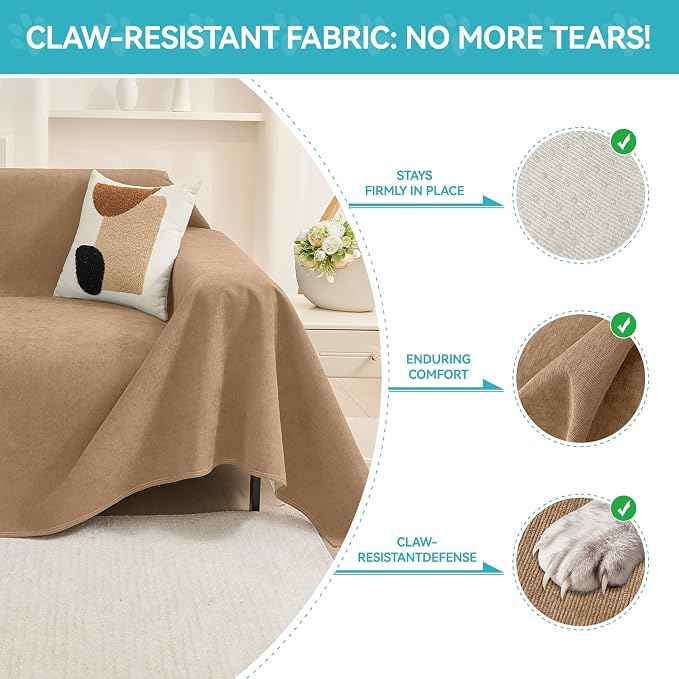Warmstar Couch Protector from Cat Claws, Waterproof Couch Cover Anti Slip,Couch Cover 3 Cushion Sofa Washable,Anti-Scratch Pet Sofa Cover Heavy Duty,91"X118", Brown