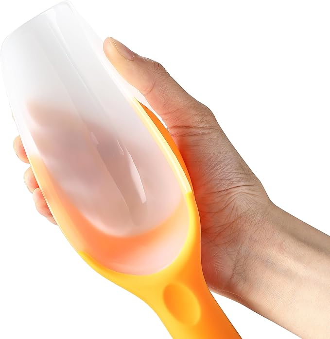 Spring Chef Magnetic Ice Scoop for Freezer Bin - Contoured Translucent Plastic Scoop with Soft Grip Handle - Kitchen Scoopers for Food, Ice Machine, Pet Food, Flour - Popcorn Scooper - 2 Pack - Mango