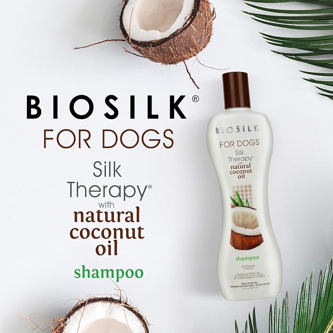 BioSilk for Dogs Silk Therapy Shampoo with Natural Coconut Oil, Moisturizing Dog Shampoo, Sulfate and Paraben Free, pH Balanced Specifically for Dogs, Made in USA, 12 Fl Oz - 2 Pack