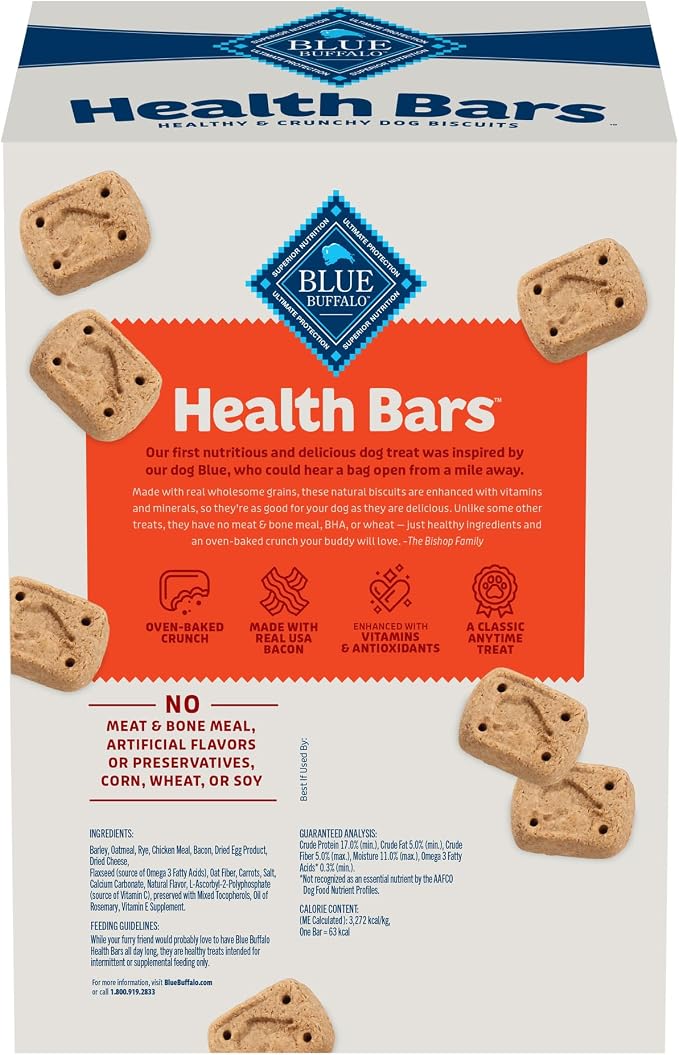 Blue Buffalo Mini Health Bars Crunchy Dog Biscuits, Oven-Baked with Natural Ingredients, Bacon, Egg & Cheese, 2-lb Box (Pack of 3)
