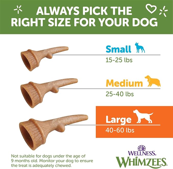 Wellness WHIMZEES Antler Occupy Natural Dog Dental Treat, Chews, Freshens Breath, Large Size, 12.7 oz Bag, 6 Count