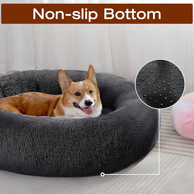 JOLLYVOGUE Dog Beds Large Sized Dog, Calming Anti-Anxiety Dog Bed, Fluffy Donut Cushion for Extra Large Pets (45")