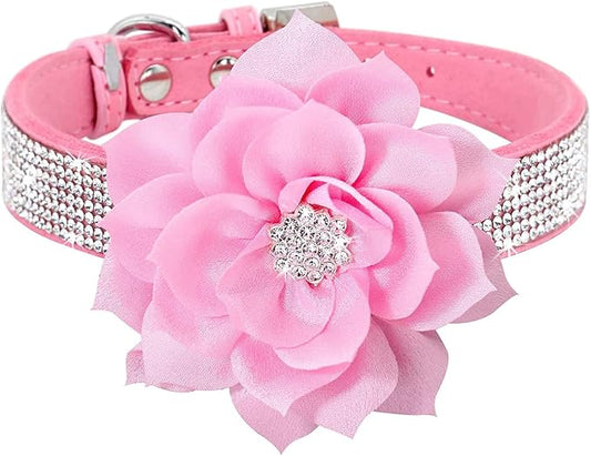Rhinestone Dog Collar, Cute Dazzling Sparkling Soft Suede Leather Dog Cat Rhinestone Collar Crystal Diamond Pet Dog Puppy Collar (Pink6, L)