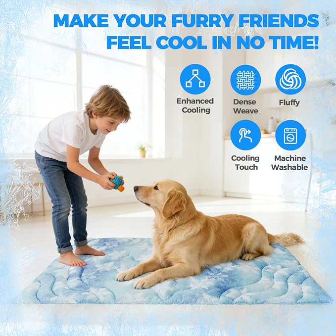 PAWCHIE Summer Dog Cooling Mat, Reversible Self-Cooling Mat for Large Dogs, Washable Pet Ice Cool Pad Blanket,Pet Sleeping Pad for Crate,Bed,Indoor & Outdoor Floor,Car Seats,Sky Blue 48" x 28"
