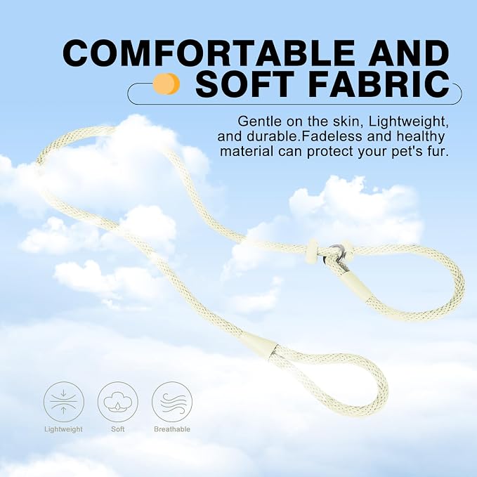 Lynxking Dog Leash Slip Lead Reflective Breathable Rope Comfortable Strong No Pull Slip On Pet Training Lead for Dogs (Beige, Small 3/8 inch x 6ft)