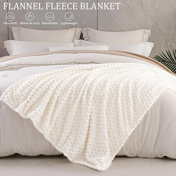 Exclusivo Mezcla Fleece California King Blanket for Bed, Oversized Fuzzy Ivory Bed Blankets, Soft Cozy Plush Sofa Throws for All Seasons, 120x120 Inches