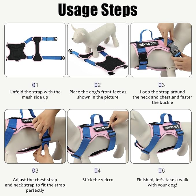 Service Dog Harness, Reflective Dog Vest Harness with 5 PCS Patches, Adjustable Soft Oxford Pet Harness, Inner Layer Mesh, Easy to Control for Small Medium Large Dogs