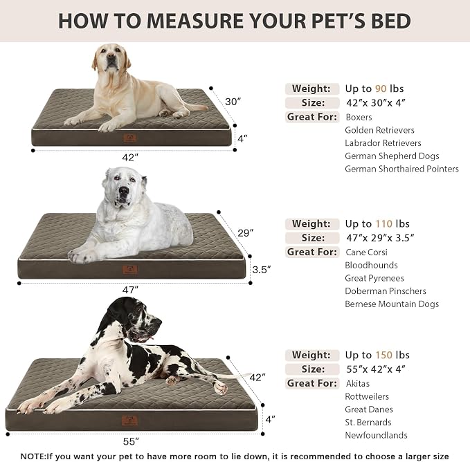 WNPETHOME Orthopedic XL Dog Beds Large Sized Dog, Waterproof Extra Large Dogs Bed with Removable Washable Cover, Multi-Needle Quilting Dogs Crate Bed