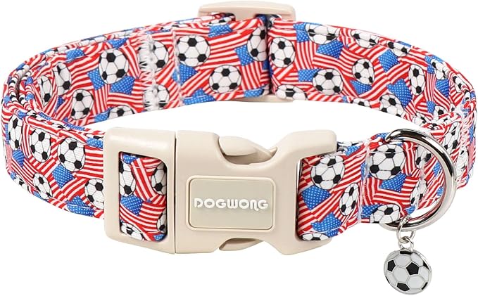 DOGWONG Football Dog Collar, Boy Dog Collar with Plastic Buckle,Male Football Dogs Collars for Small Dogs, Neck 11-16 inches