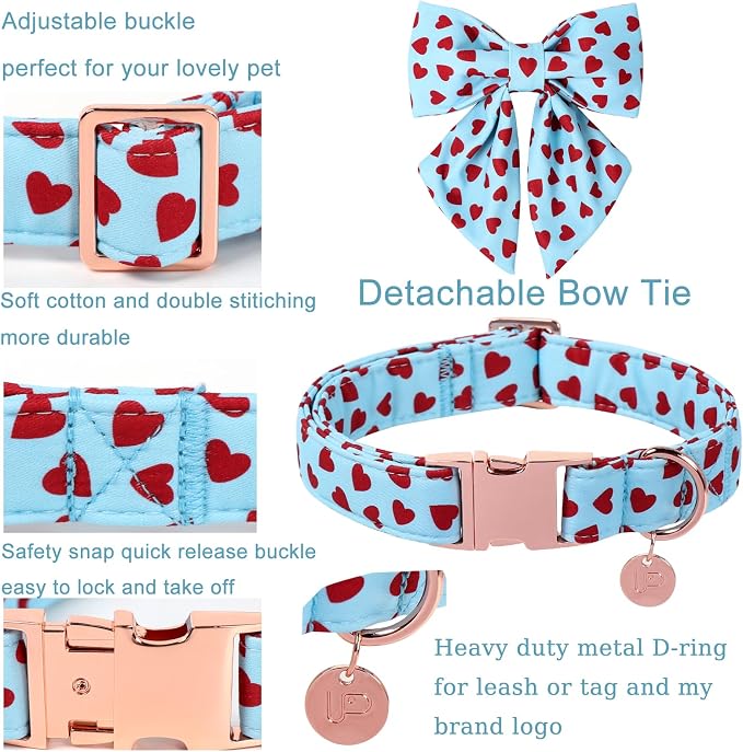 Valentine's Dog Collar & Bow Tie Set,UP URARA PUP Soft & Comfortable Pet Collar with Premium Plastic Buckle for Small, Medium, Large Dog,M