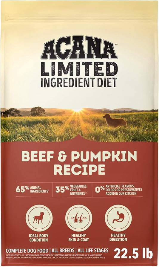 ACANA Singles Limited Ingredient Grain Free High Protein Dry Dog Food Beef & Pumpkin Recipe 22.5lb Bag