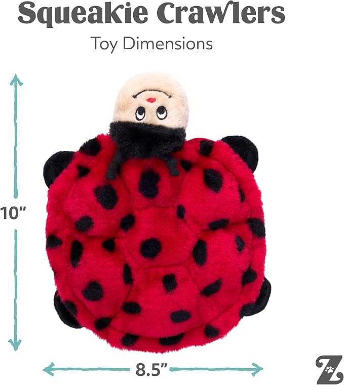 ZippyPaws Squeakie Crawler- No Stuffing Dog Toy to Keep Them Busy, for Small, Medium, & Large Dogs, Squeaky Pet Toy for Boredom, Unstuffed Chew Toy, Soft Plush Puppy Products, Betsey the Ladybug- 10"